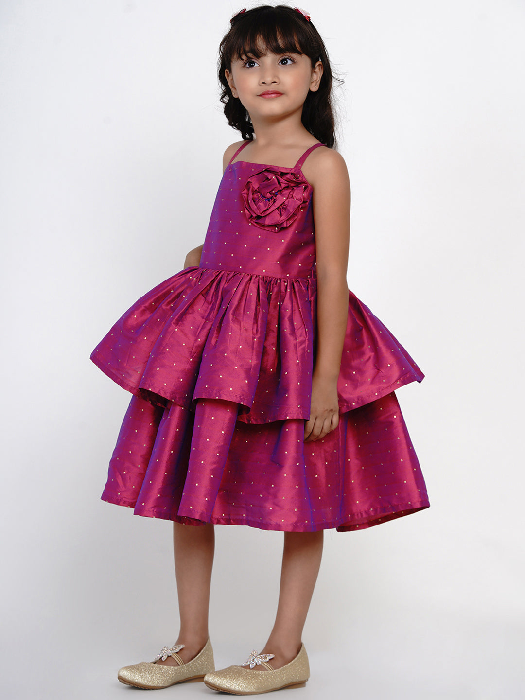 Girl's Fuchsia Jacquard Midi Dress