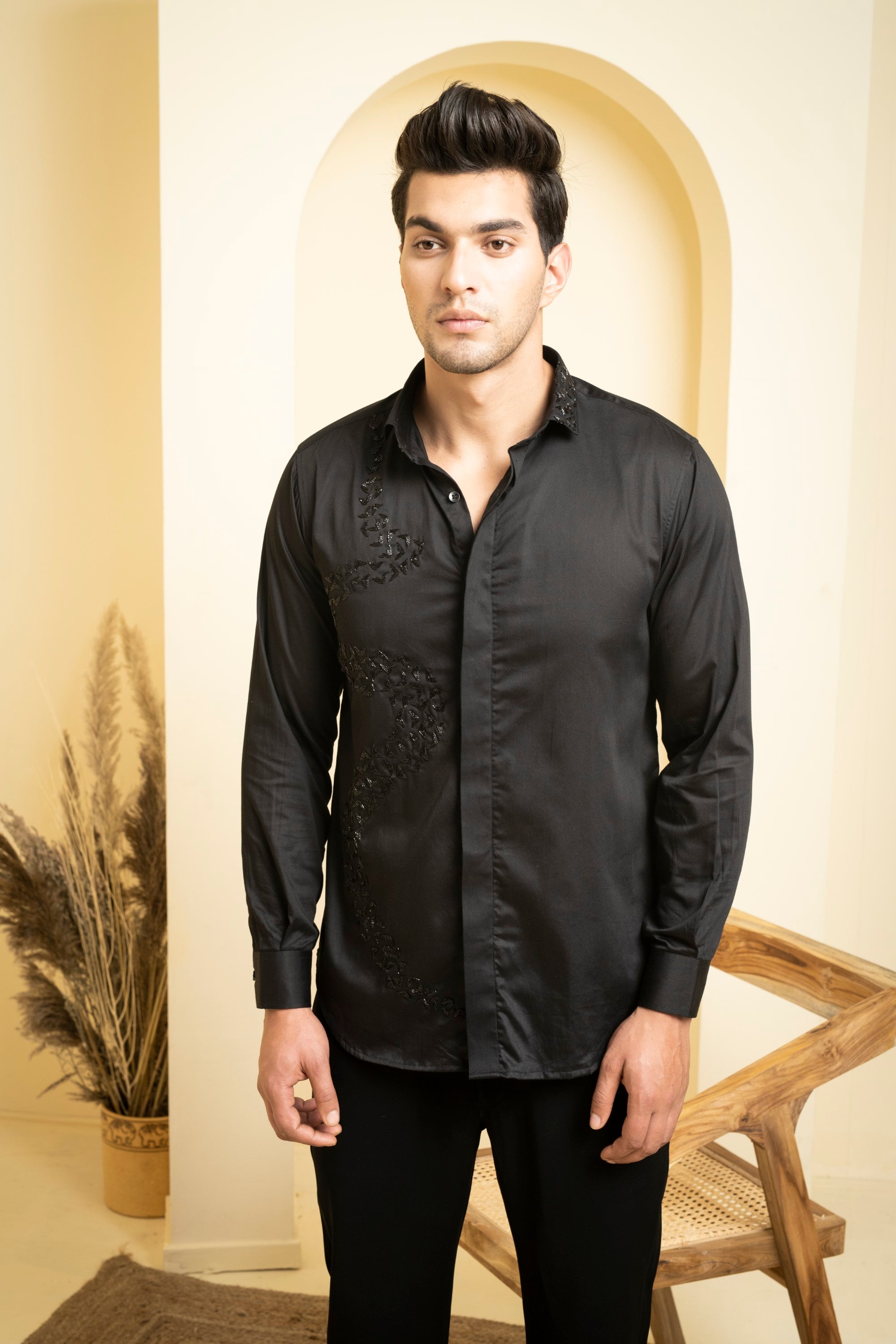 Men's Black Color Awel Full Sleeves Shirt