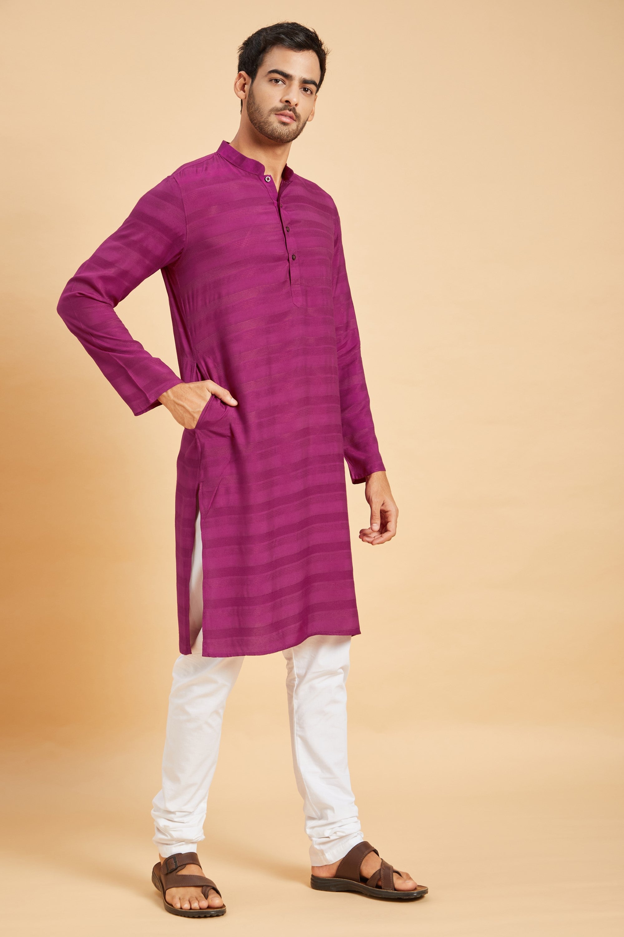 Men's Purple Color Amaranth Basik Kurta Jacquard