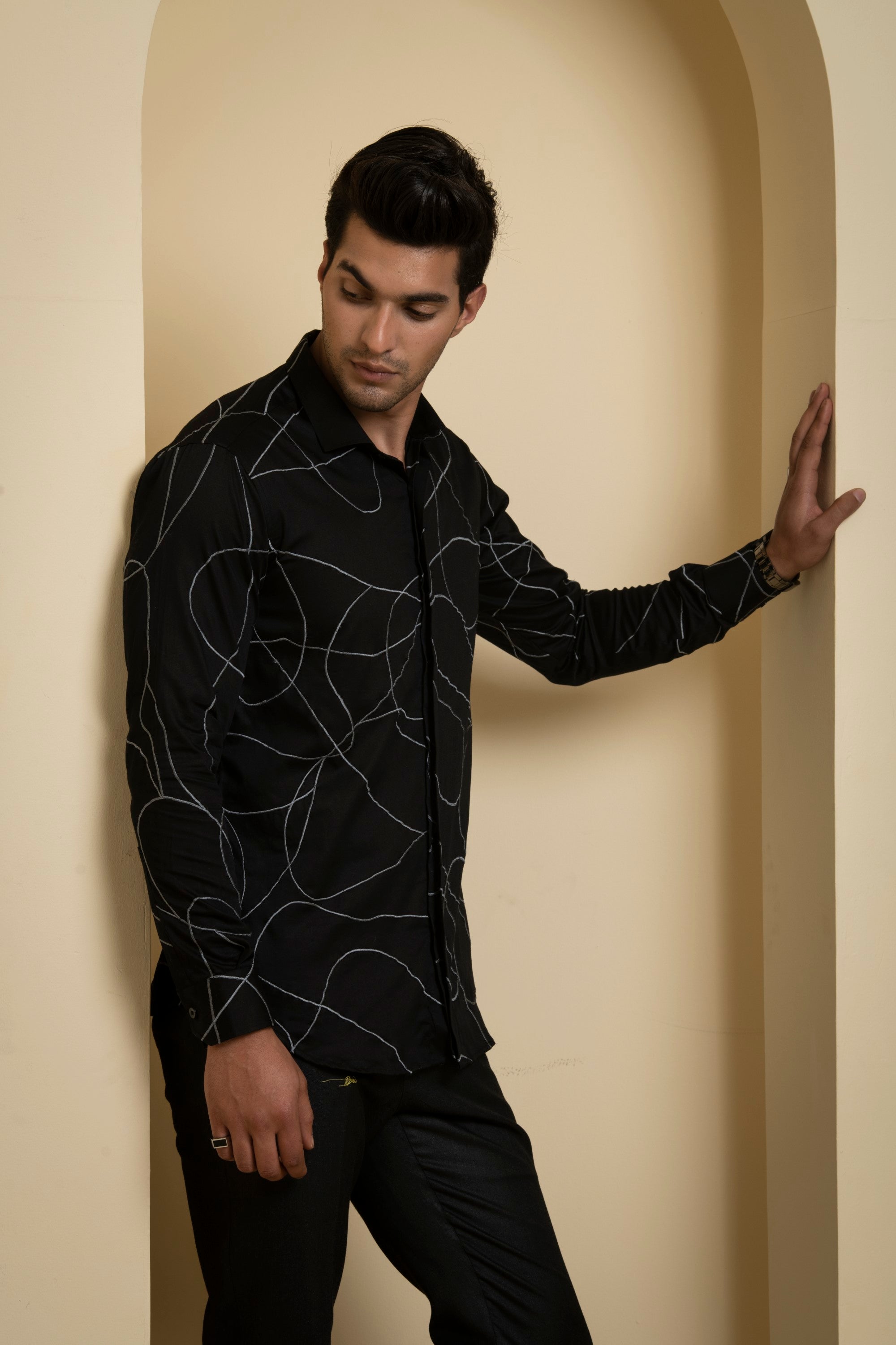 Men's Black Color Grayab Full Sleeves Shirt