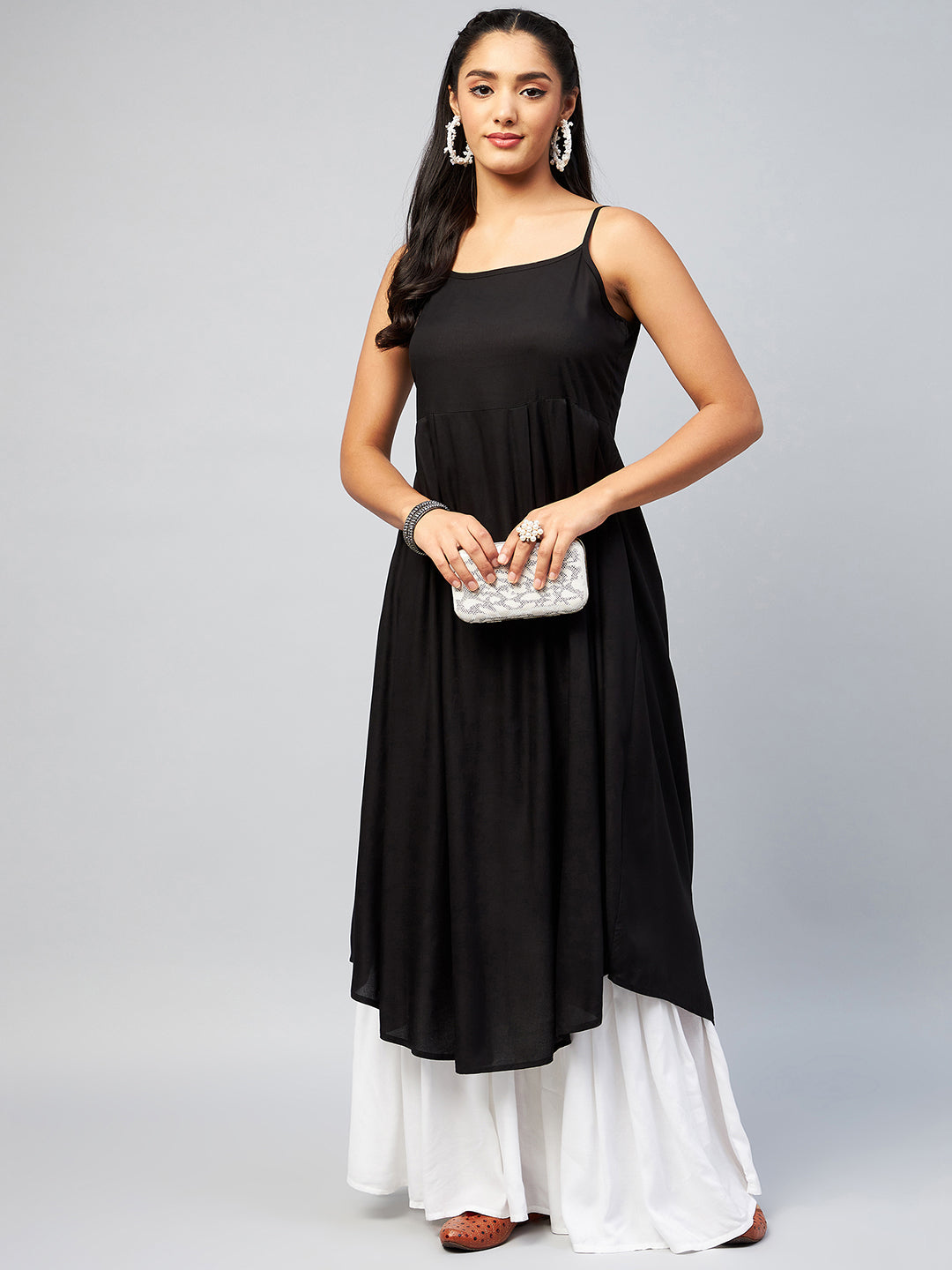 Women's Solid Black Strappy Kurta
