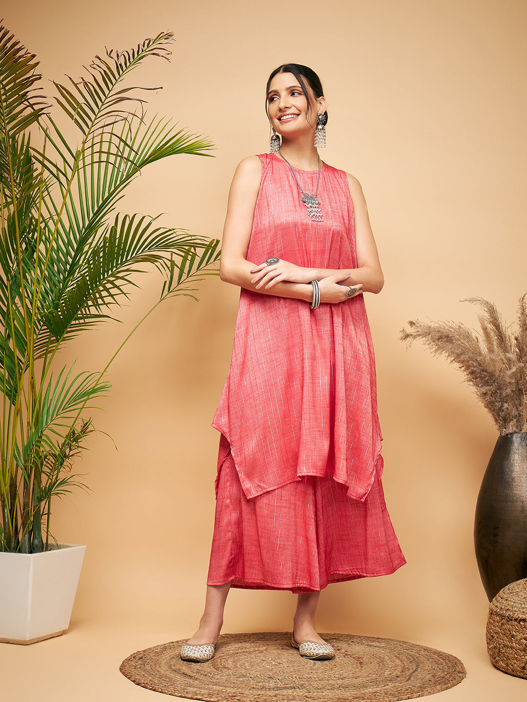 Women's Red Lurex Short Kurta