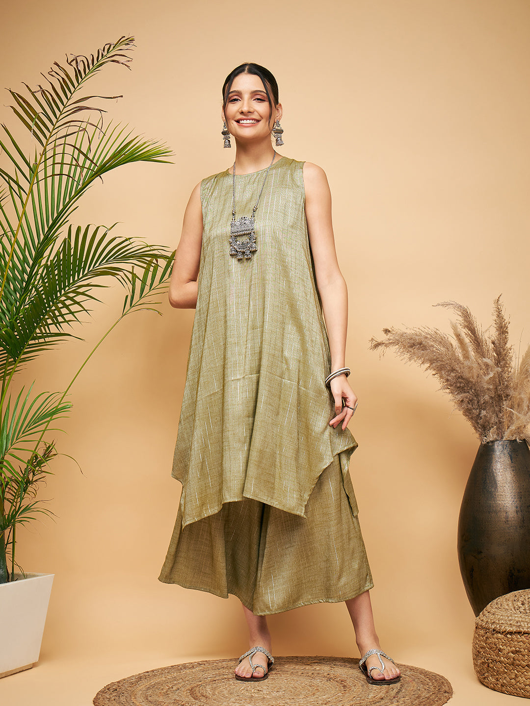 Women's Olive Lurex Short Kurta