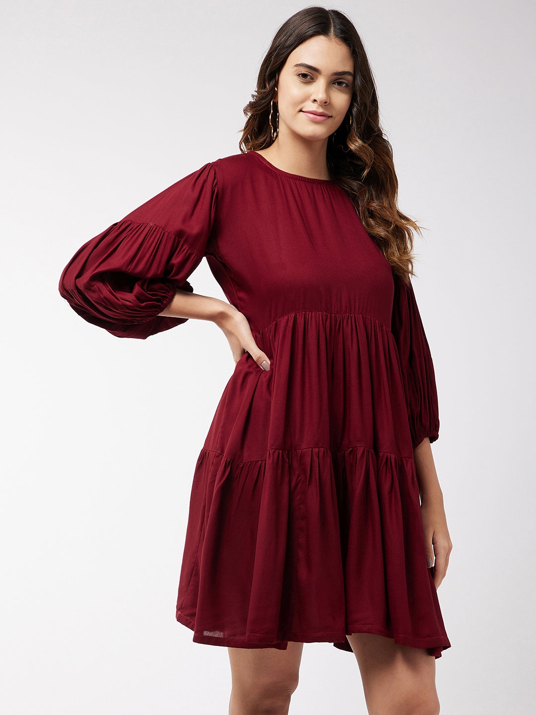 Women's Barn Red Flared Short Dress