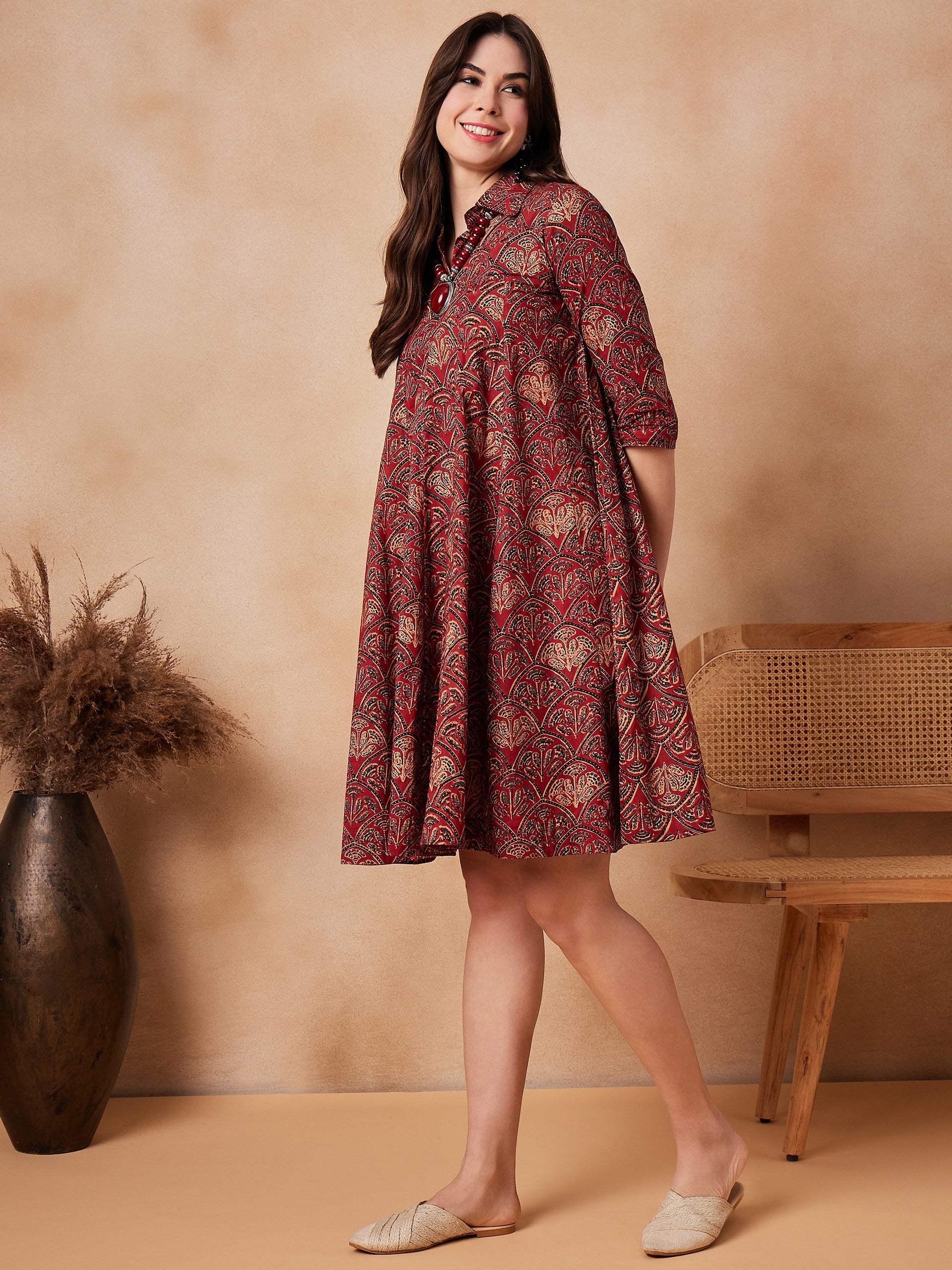 Women's Rust Scales Printed Flared Dress