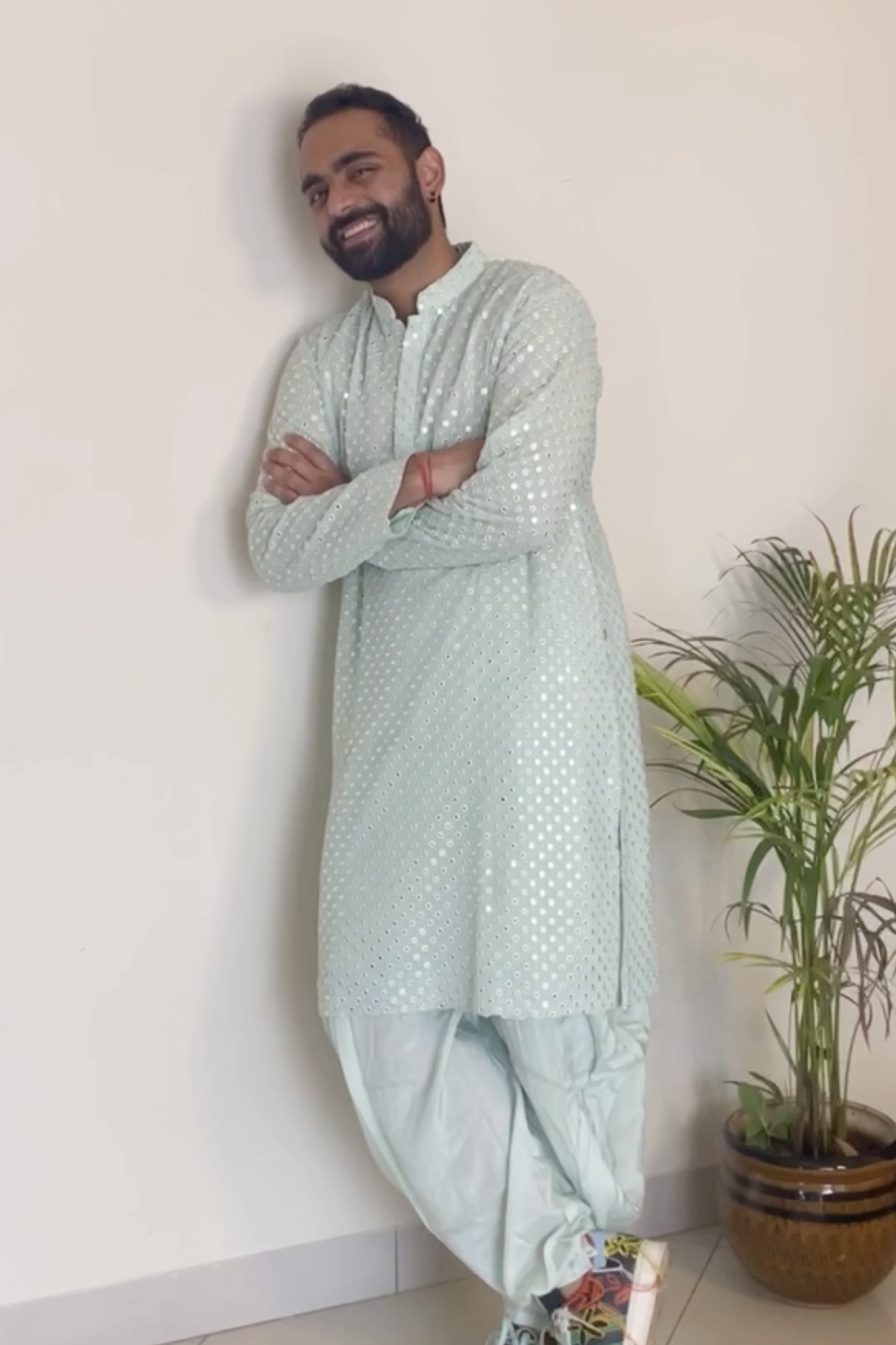 Men's Pista Green Color Pista Green Mirror Kurta