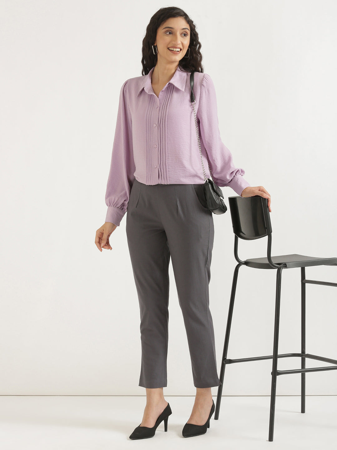 Women's 100% Cotton Everyday Wear Cotton Grey Trouser