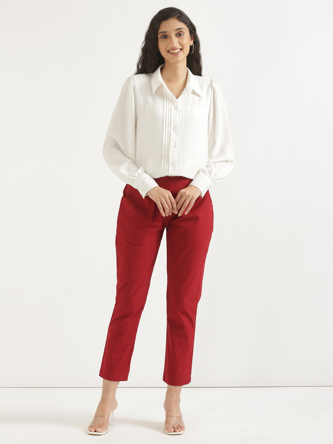 Women's 100% Cotton Everyday Wear Cotton Red Trouser