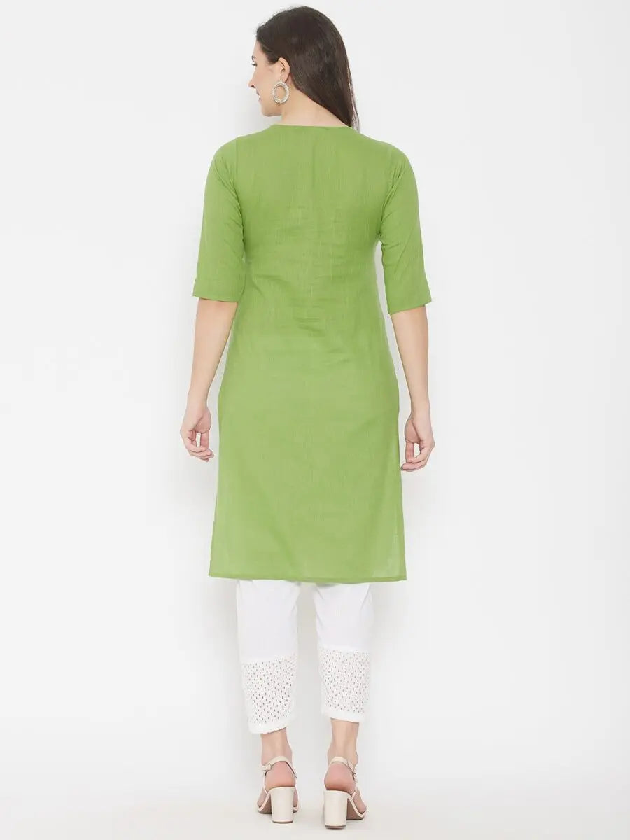 winered-green-straight-pure-cotton-solid-kurta