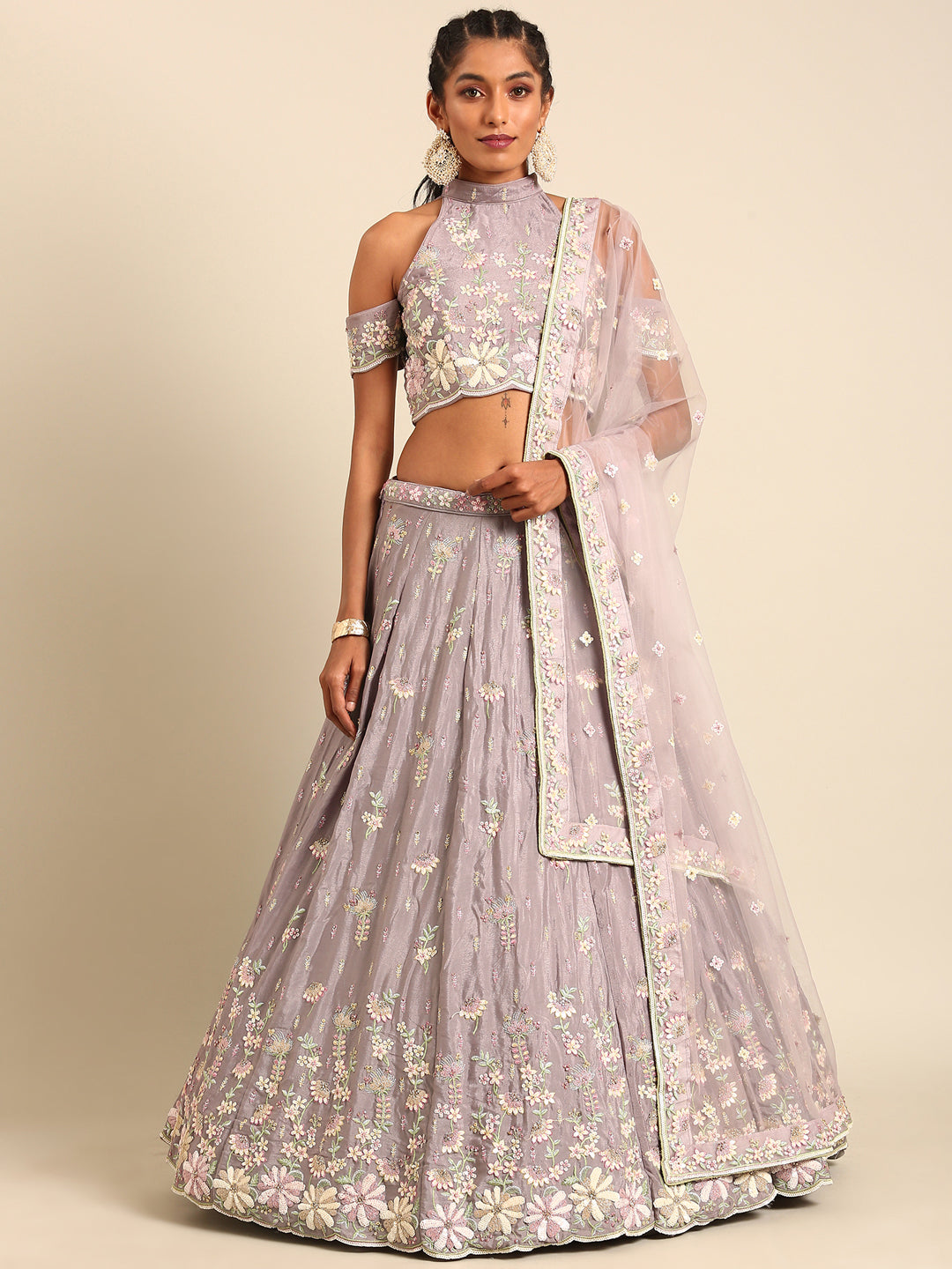 Women 's Mauve Georgette Sequins with heavy Zarkan embroidery Ready to Wear Lehenga choli & Dupatta