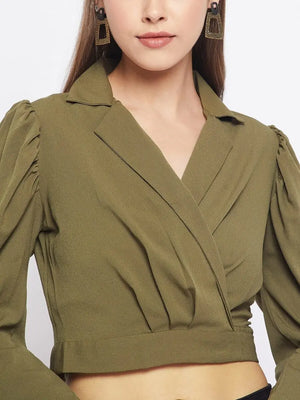 winered-dark-green-solid-polyester-crop-top