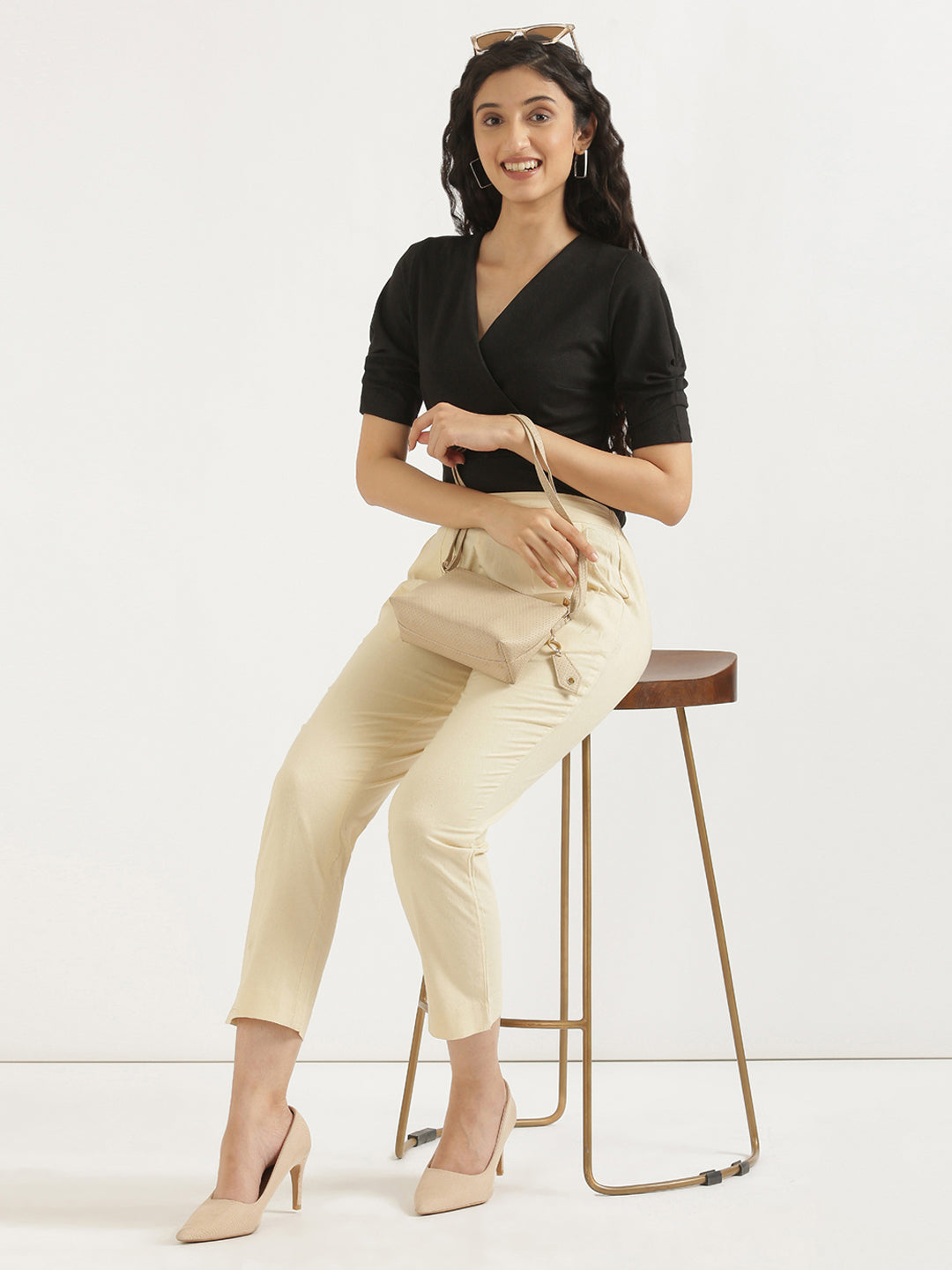 Women's 100% Cotton Everyday Wear Cotton Beige Trouser