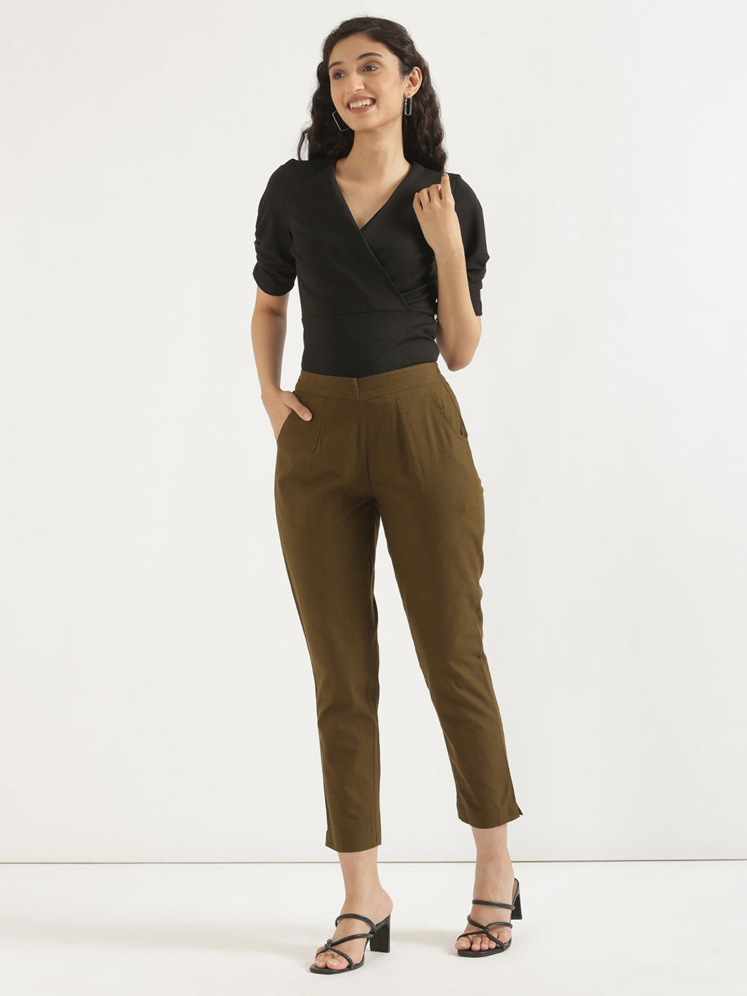 Women's 100% Cotton Everyday Wear Cotton Olive Green Trouser