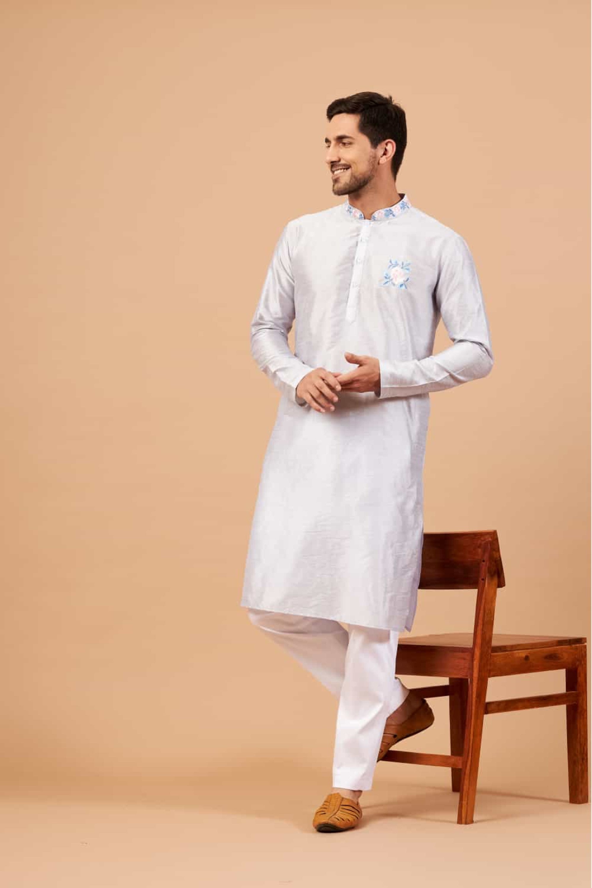 Men's Blue Color Manatee Basik Kurta Cotton