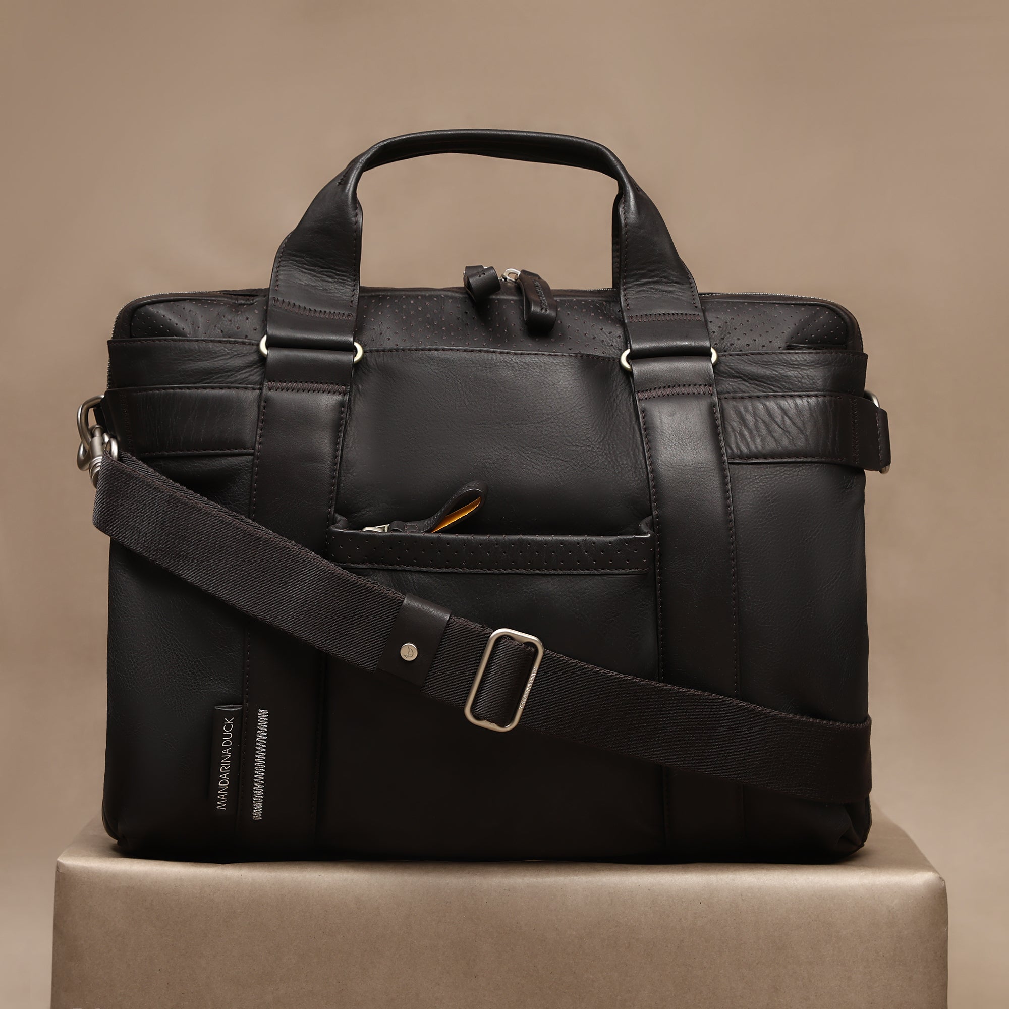Grace Collection Limited Edition Genuine Leather Brown Laptop Bag With Strap