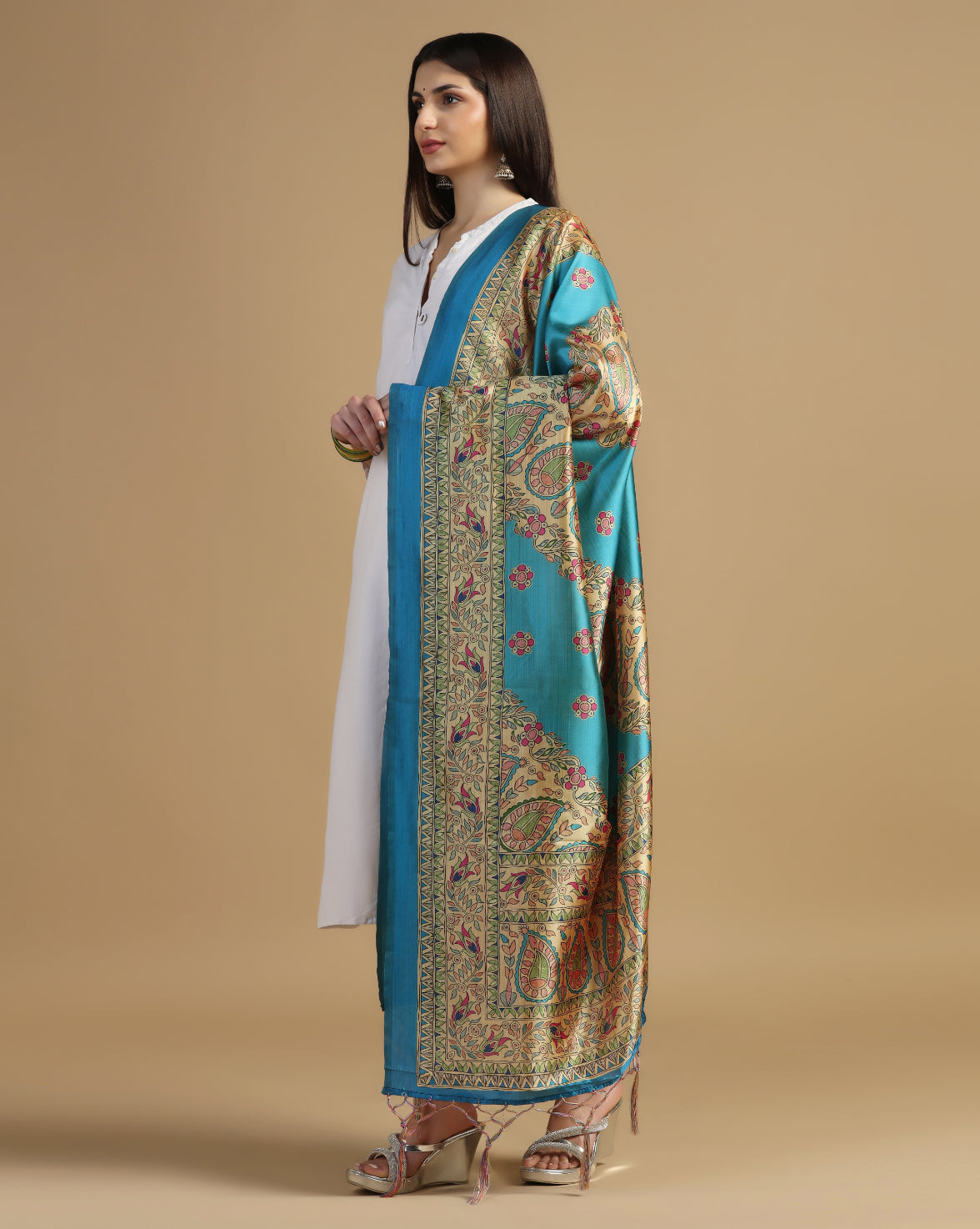 Women's Multi Color Assam Silk Digital Ethnic Motif Print Dupatta