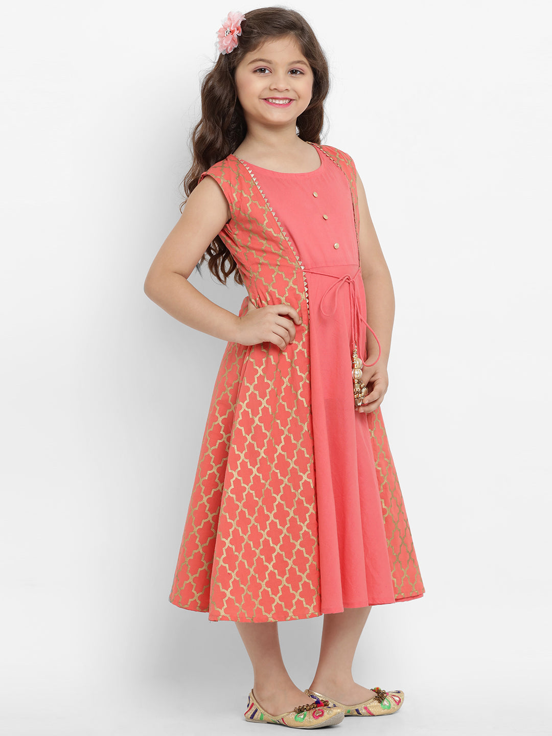 Girl's Peach-Coloured Fit And Flare Dress