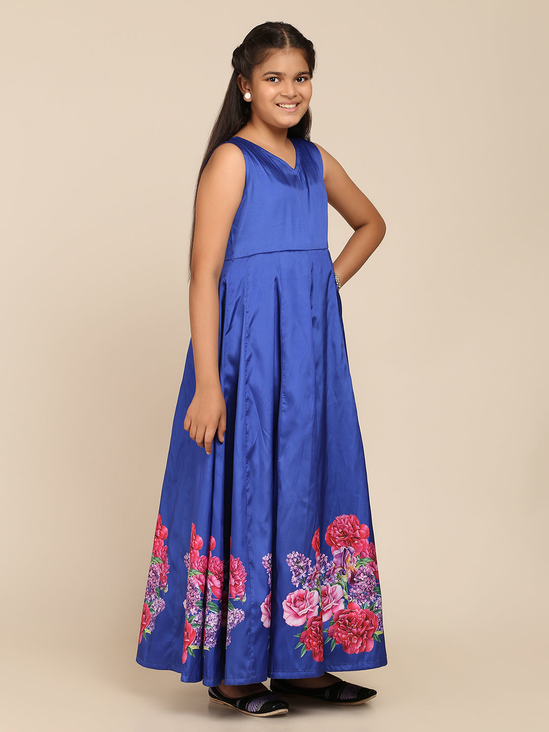 Girl's Blue Digital Print Gown