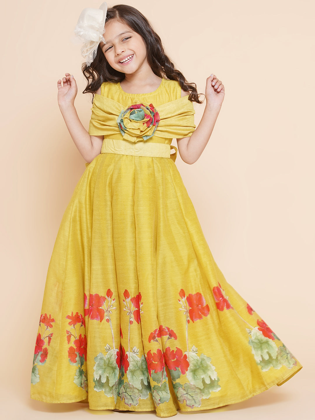 Girl's Yellow Floral Printed Dress
