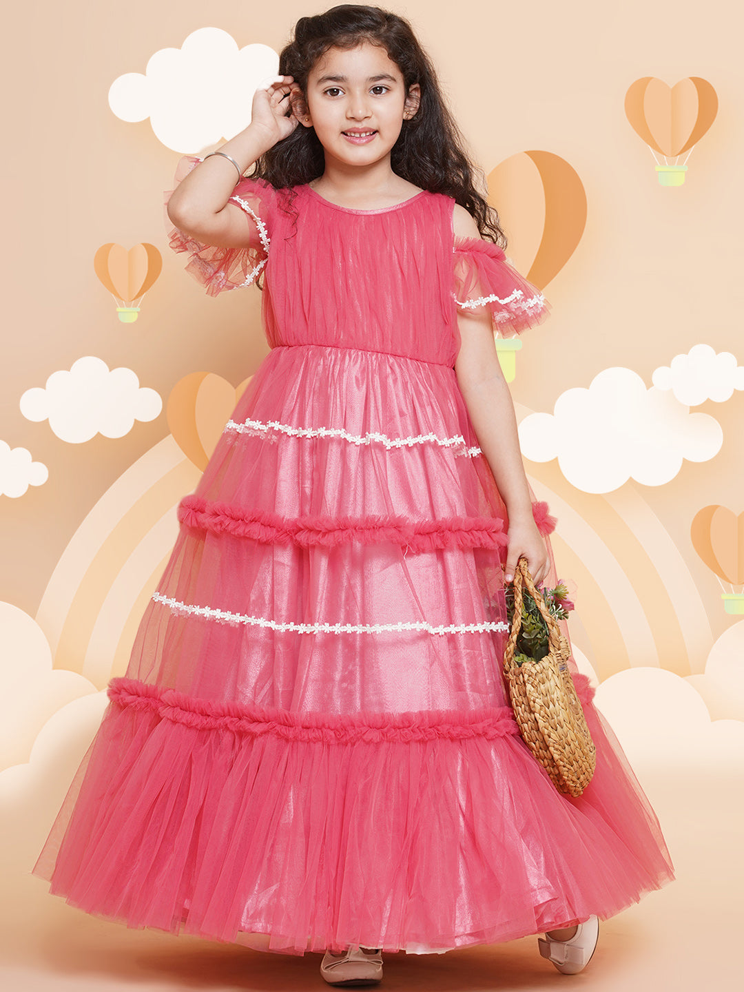 Girl's Cold Shoulder Tiered Fit & Flare Maxi Dress