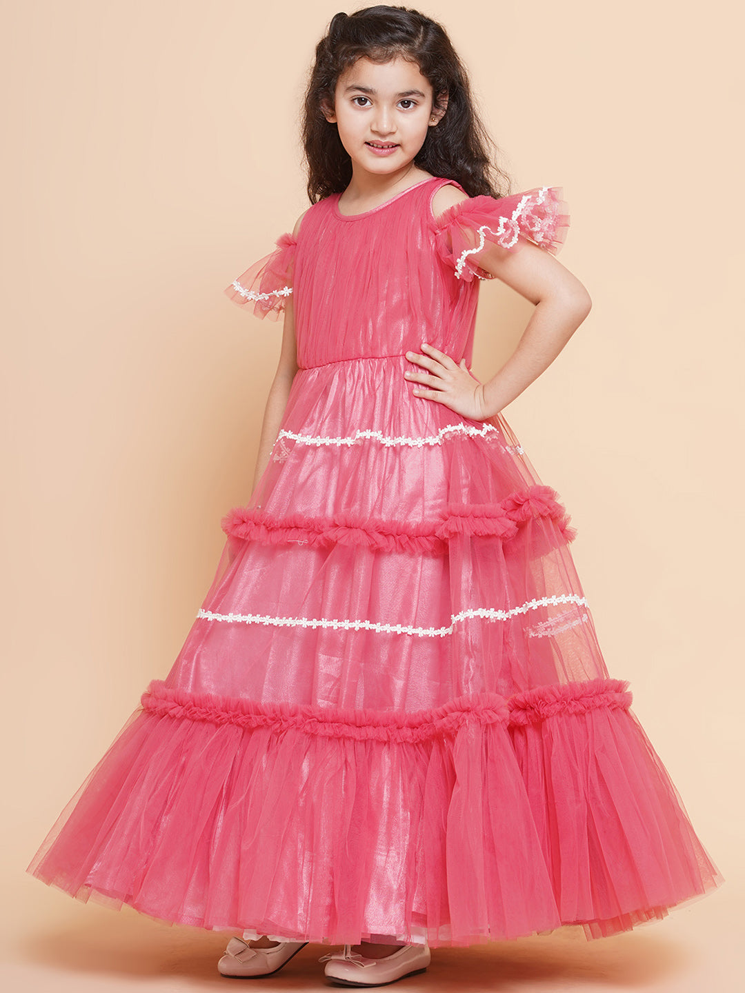 Girl's Cold Shoulder Tiered Fit & Flare Maxi Dress