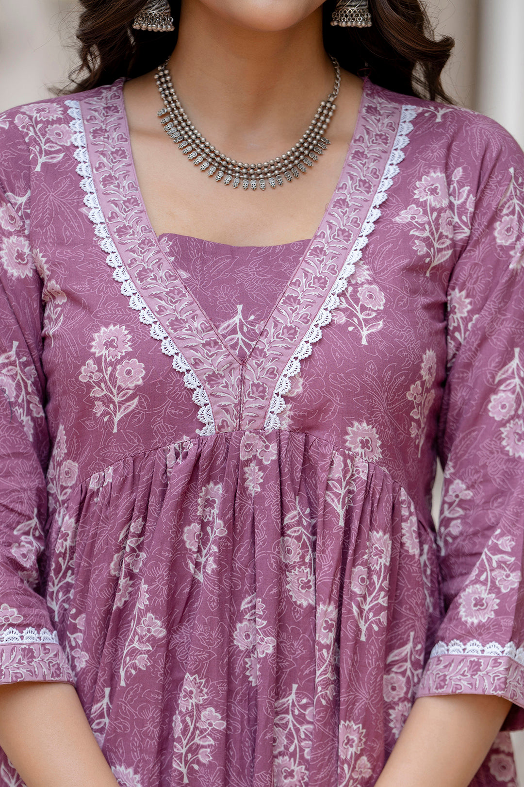 Women's Purple Ethnic Printed Flared Dress