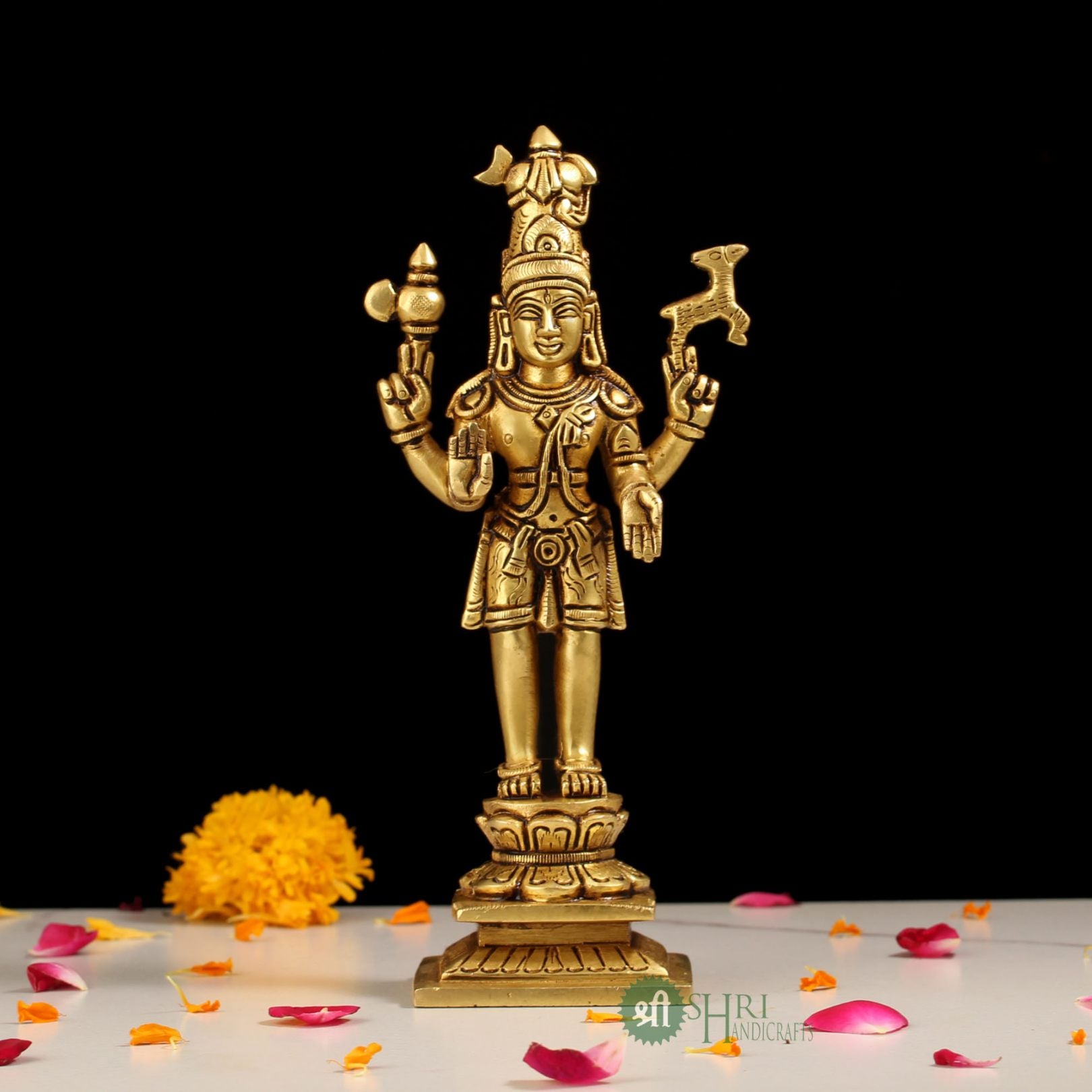 Brass Lord Shiva Standing Statue on Base – 8 Inch