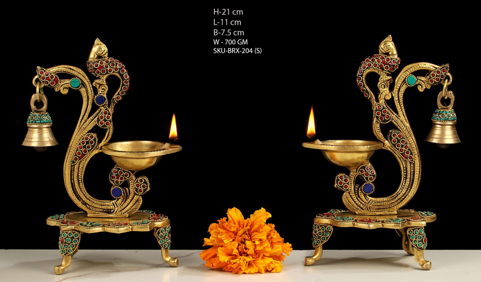8" BRASS DEEPAK WITH STONE WORK
