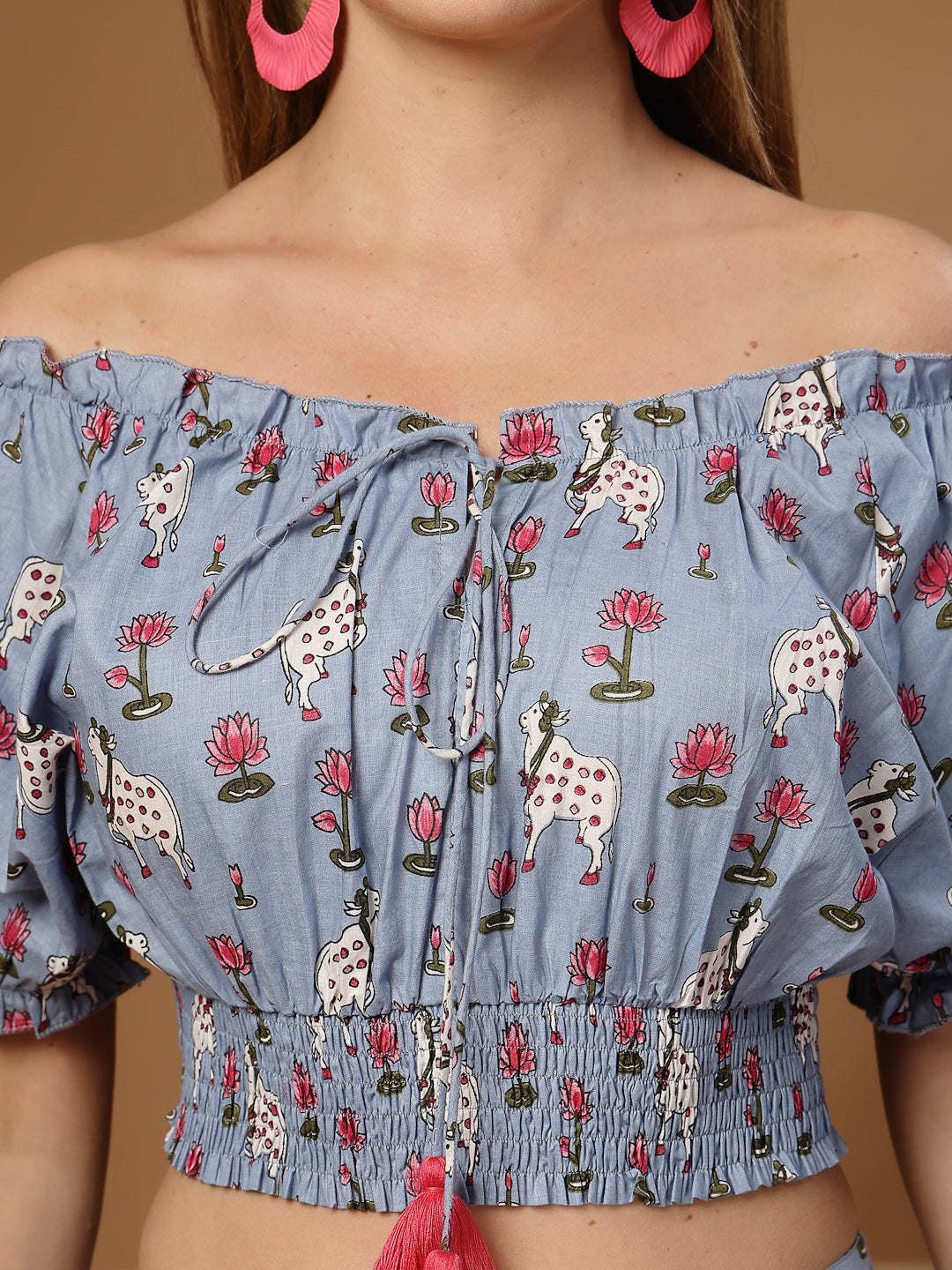 Women's Blue Animal Printed Cotton Co-Ord Set