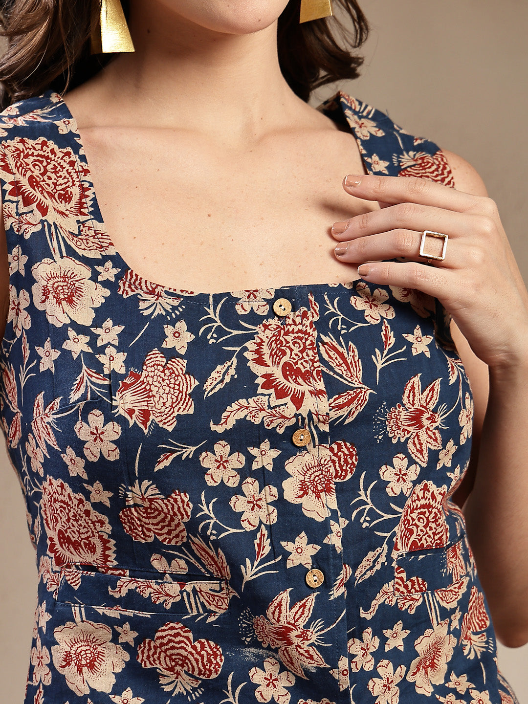 Women's Blue Floral Printed Cotton Co-Ord Set