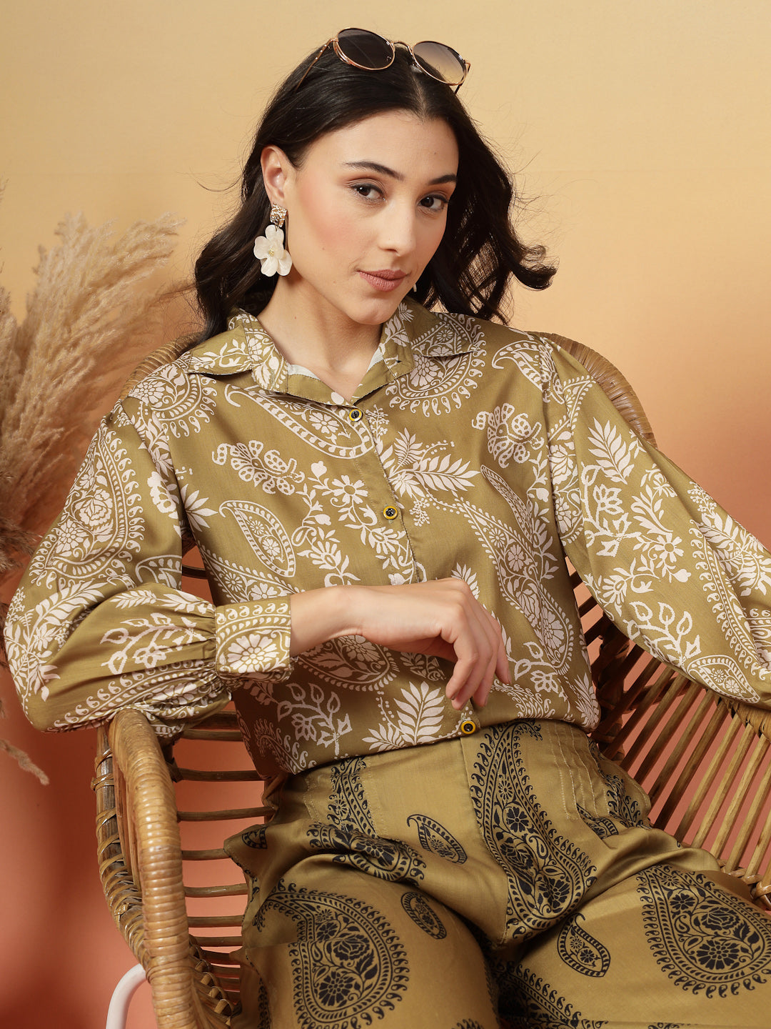 Women's Green Paisley Print Rayon Co-Ord Set