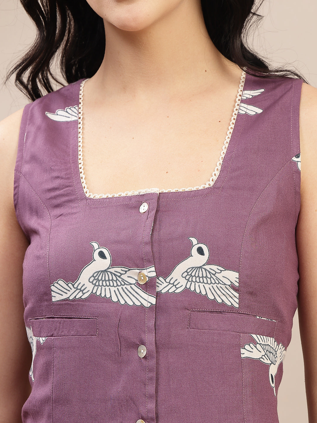 Women's Mauve Animal Printed Cotton Co-Ord Set