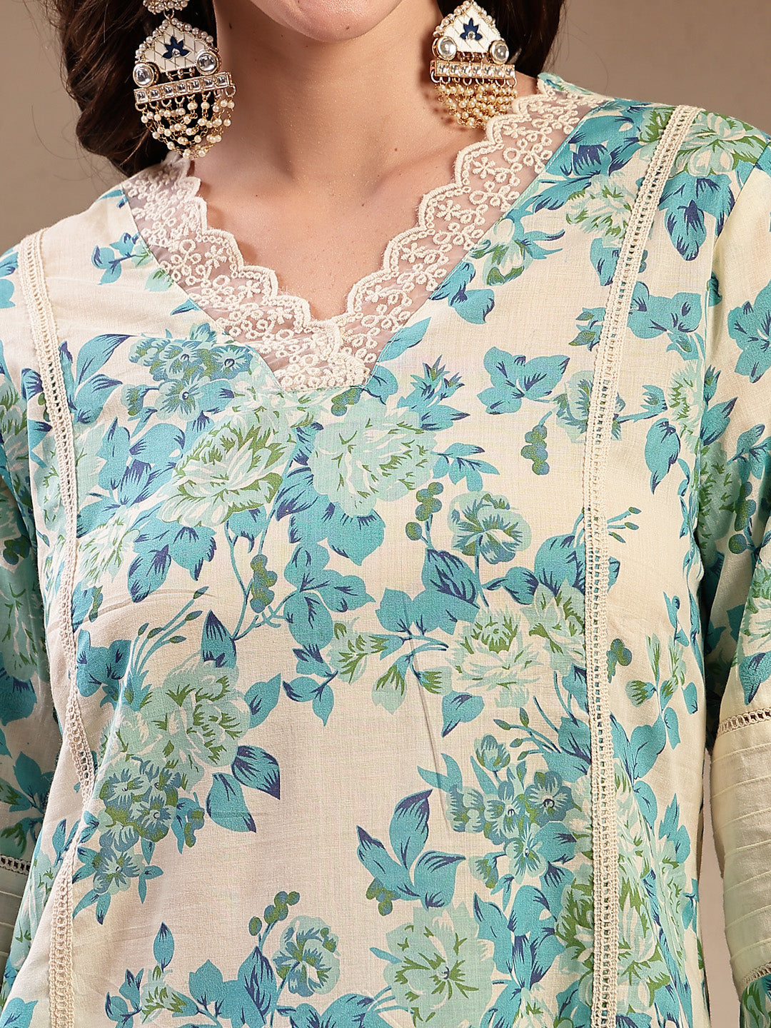 Women's Teal Floral Printed Cotton Co-Ord Set