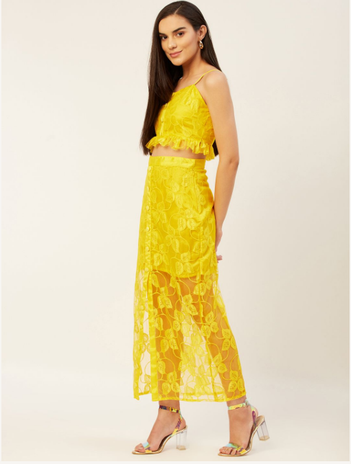 Women's Yellow Net Skirt With Top