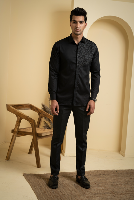 Men's Black Color Distorted Full Sleeves Shirt