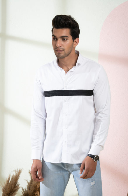 Men's White Color Contrast Full Sleeves Shirt