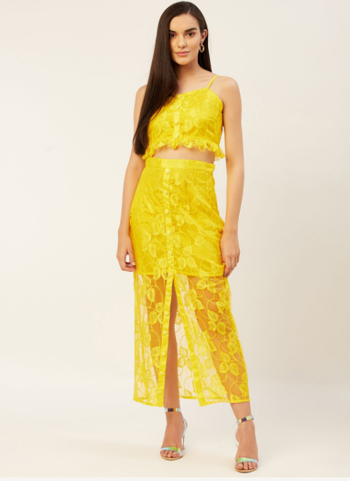 Women's Yellow Net Skirt With Top