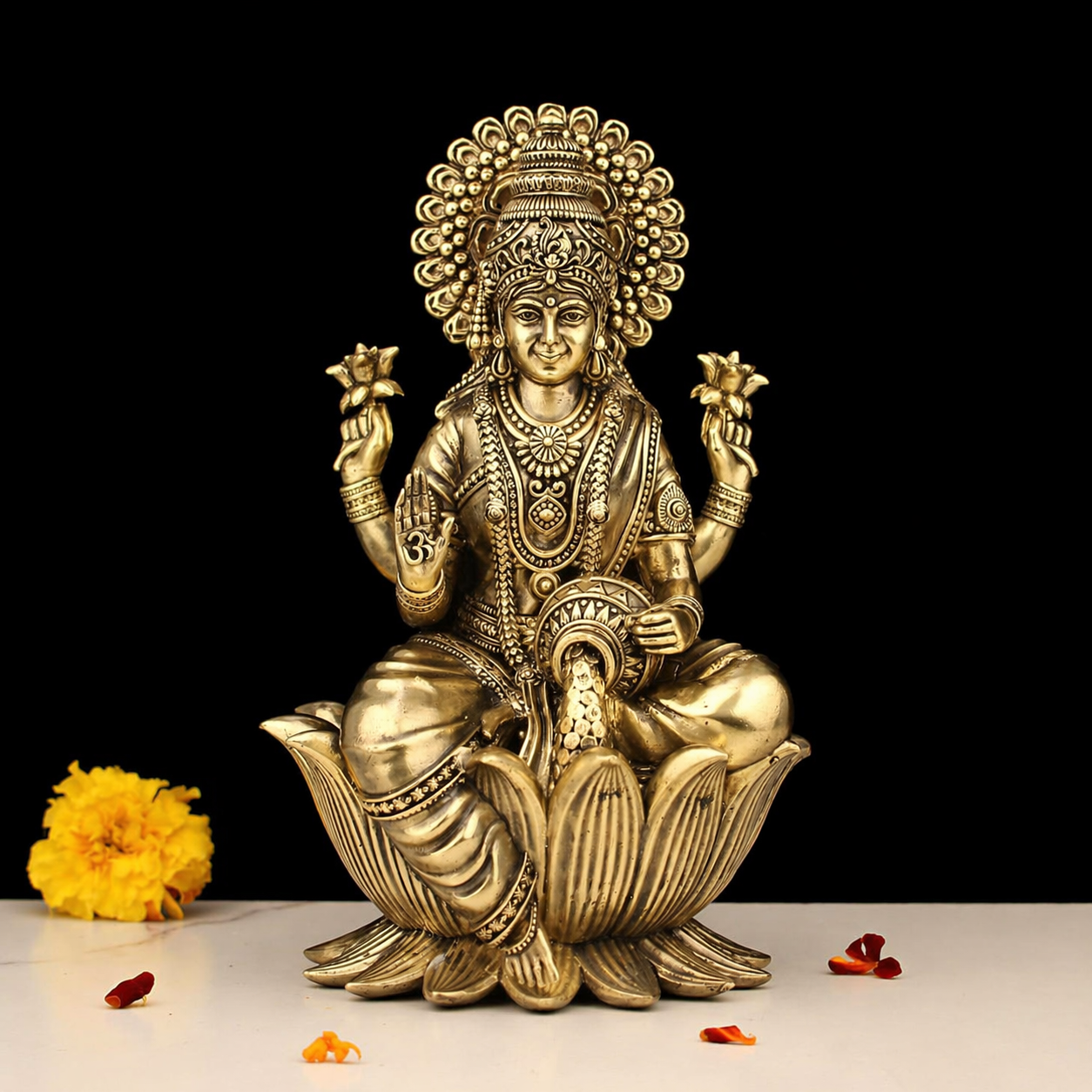 6" BRASS LAXMI SITTING ON KAMAL