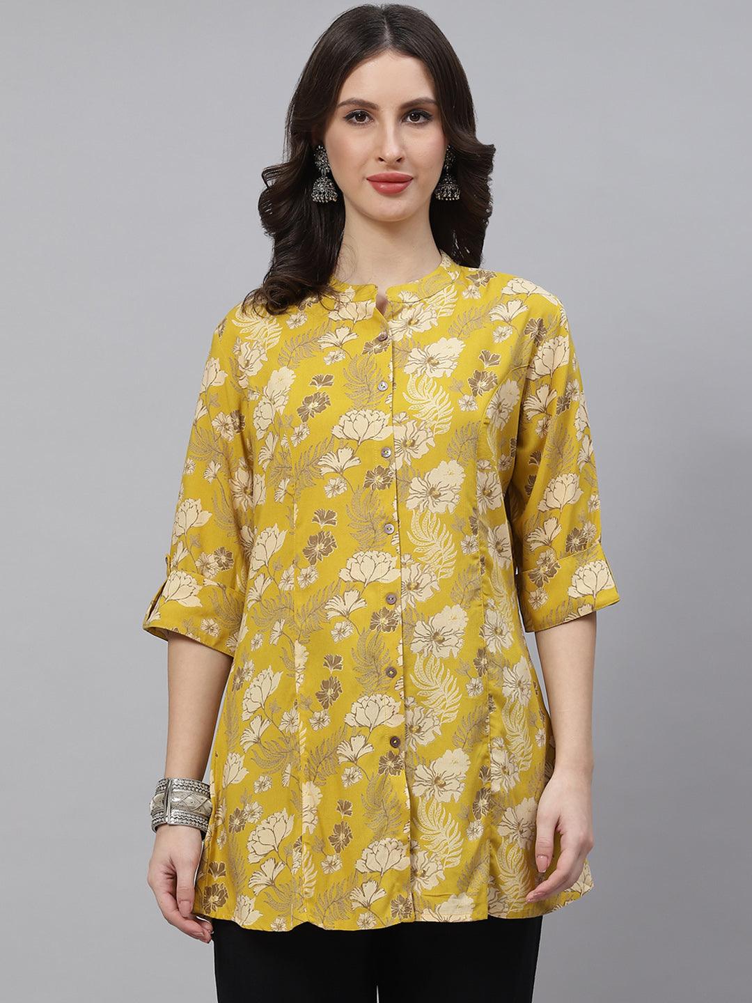 Women's Mustard Floral Rayon A-lineTop