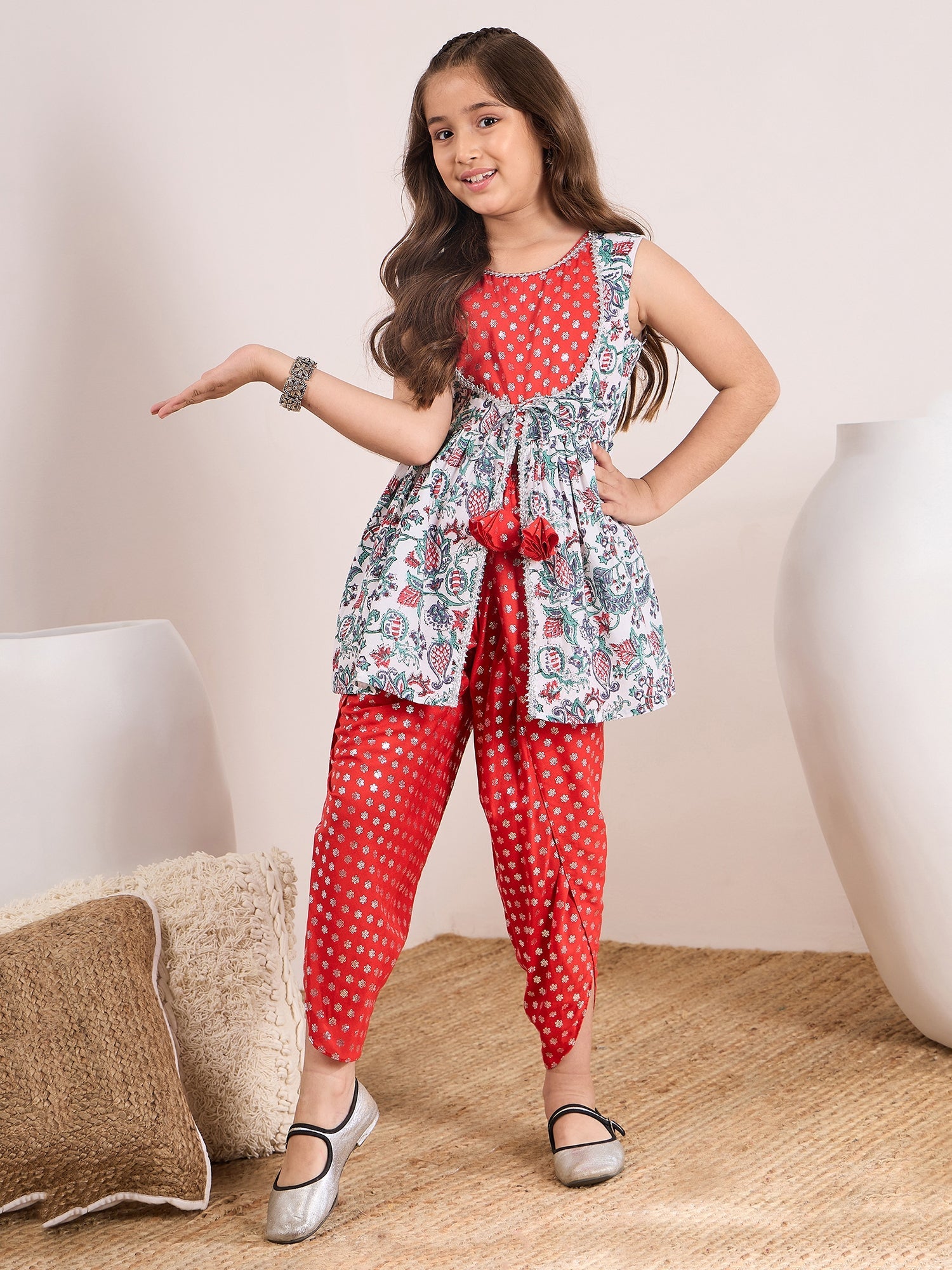 Girls Ethnic Motifs Printed Regular Kurti With Dhoti Pants