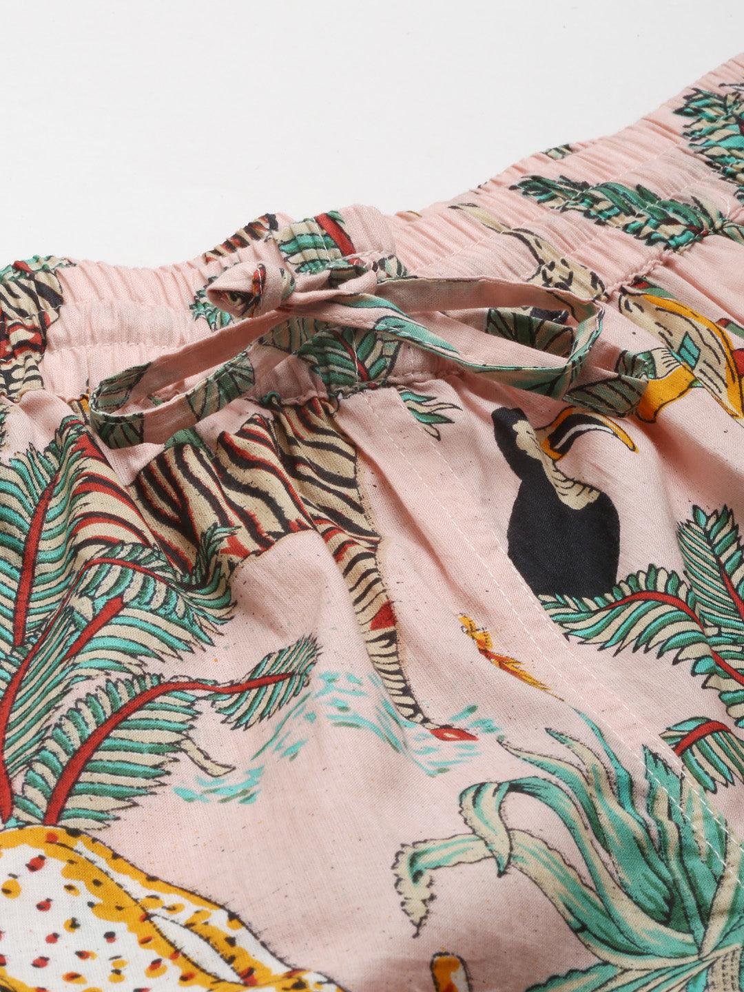 Women's Pink Cotton Floral Print Night Suit