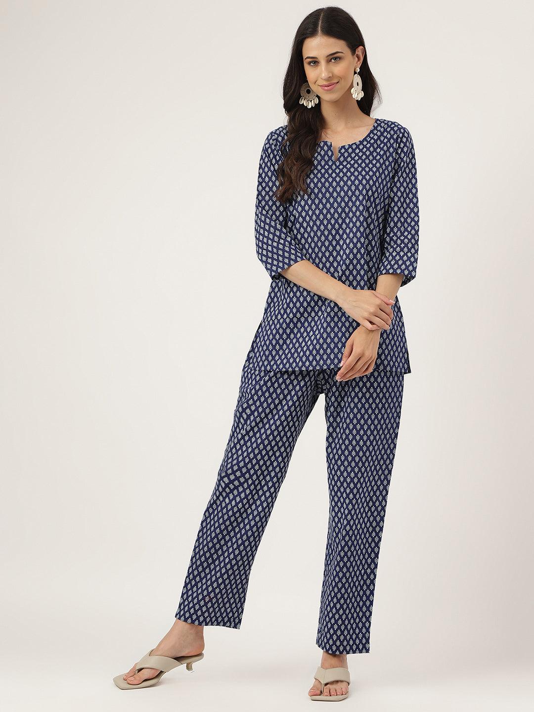 Women's Blue Printed Loungewear/Nightwear