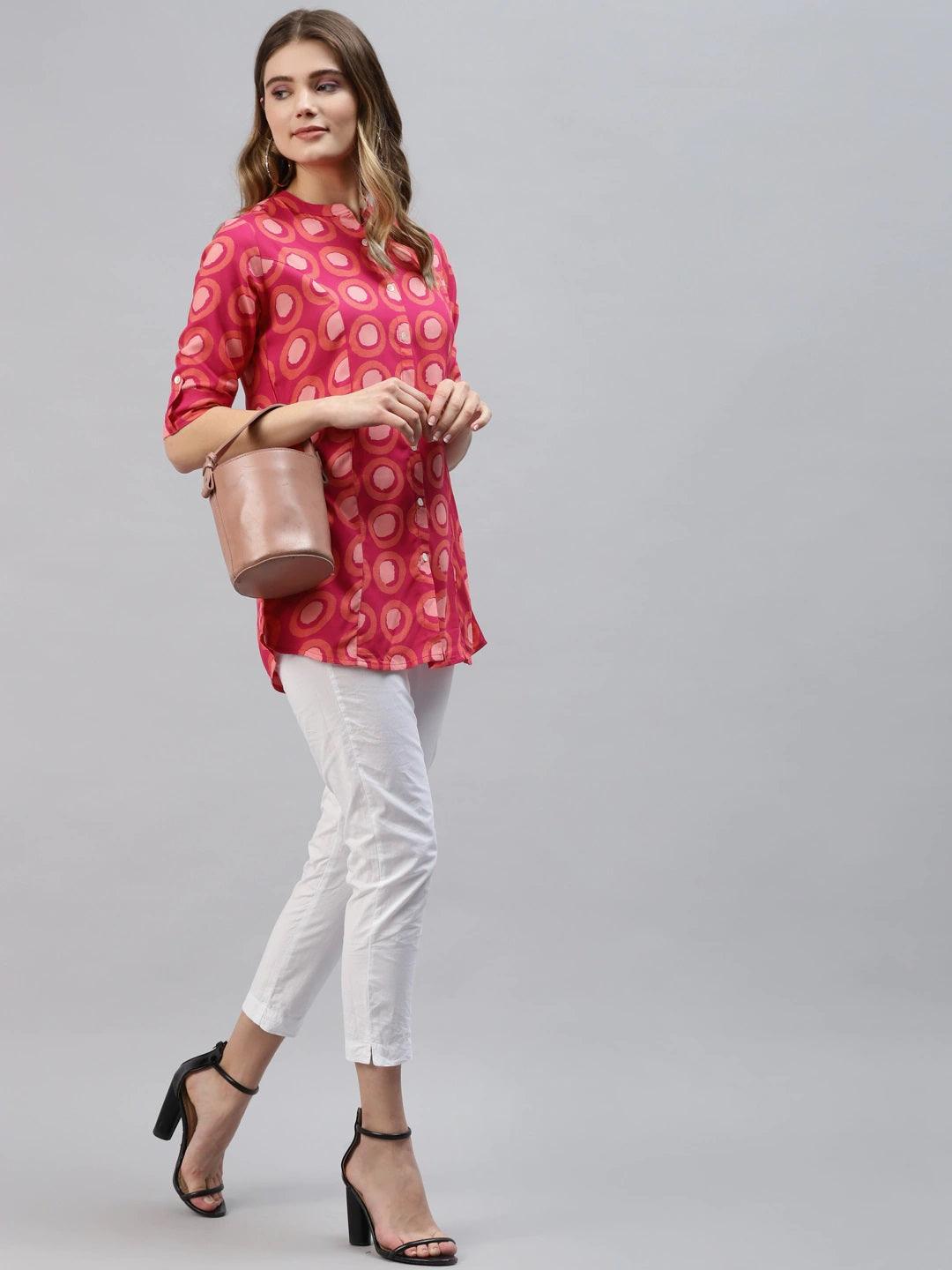 Women's Pink Rayon Shirt Style Top