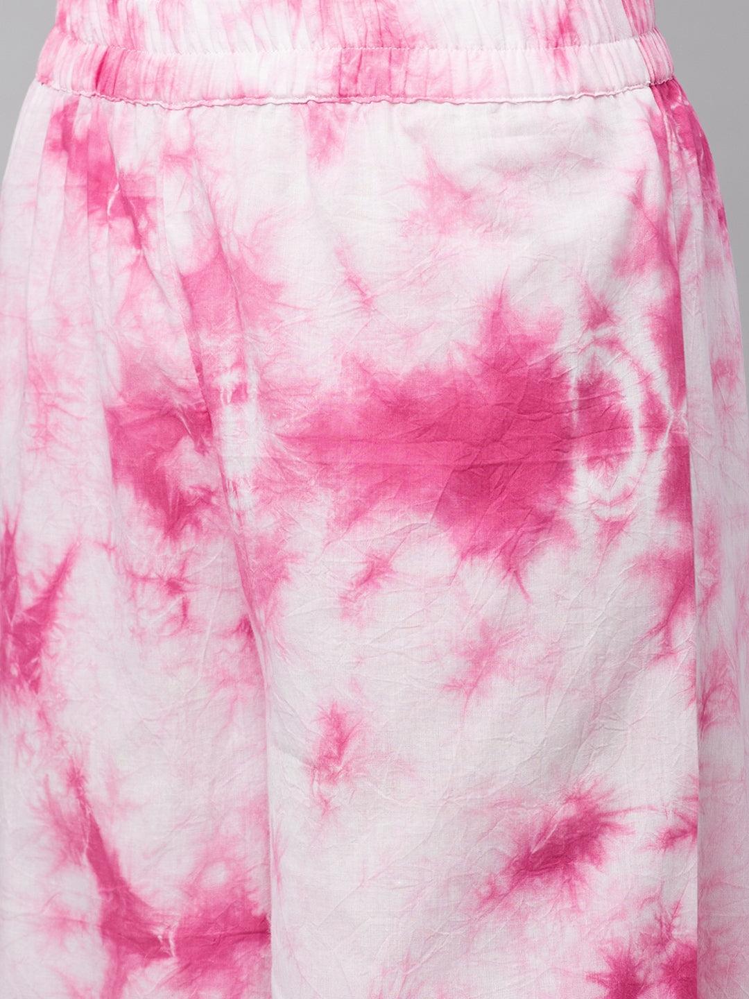 Women's Pink Cotton Shirt Style Kurta Hem Cuffed Pant Set