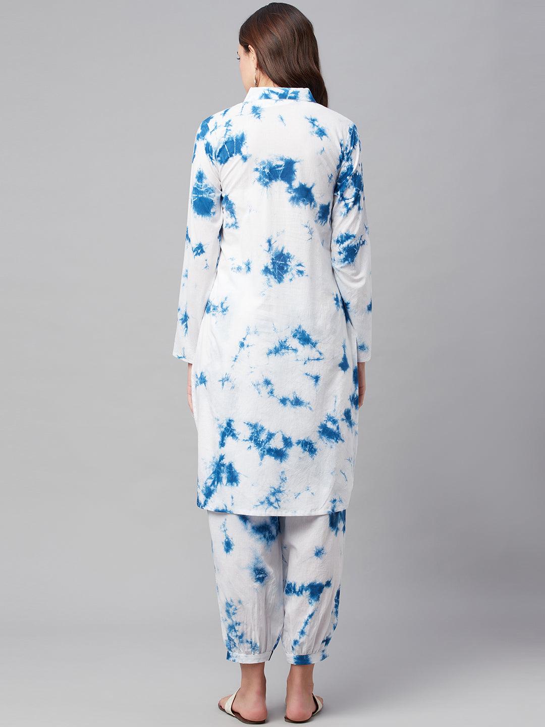 Women's Blue Cotton Shirt Style Co-ord Set