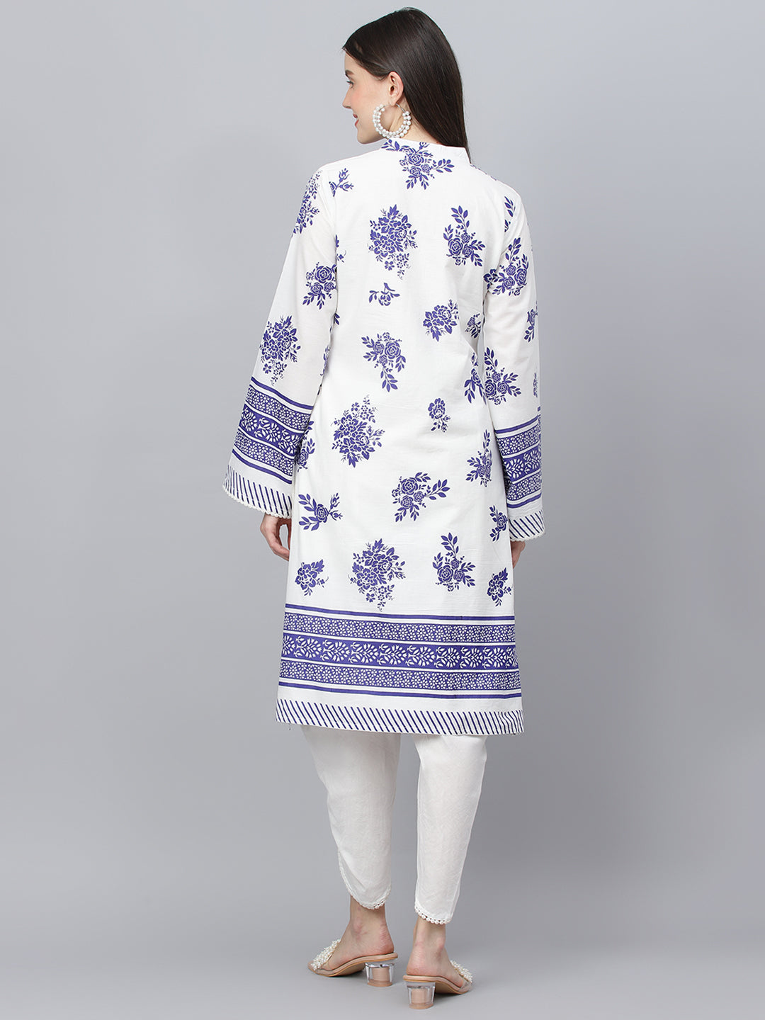 Women's White Floral Printed Straight Kurta With tulip pant