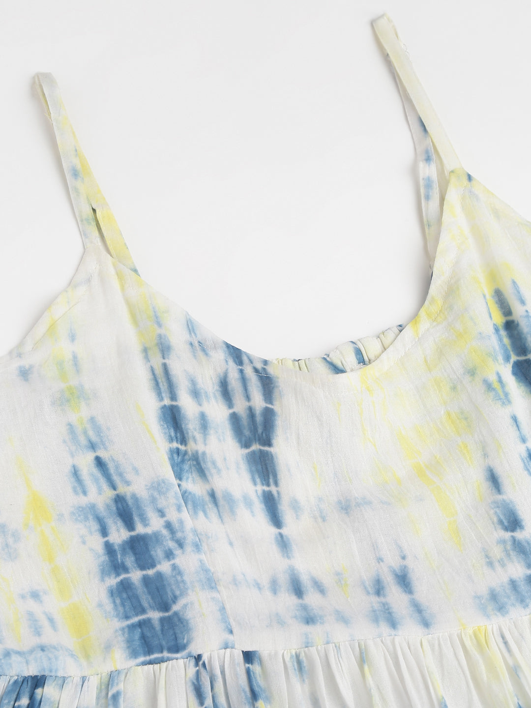 Women's Blue Tie and Dye Dyed with Pom-Pom Detail Maxi Dress