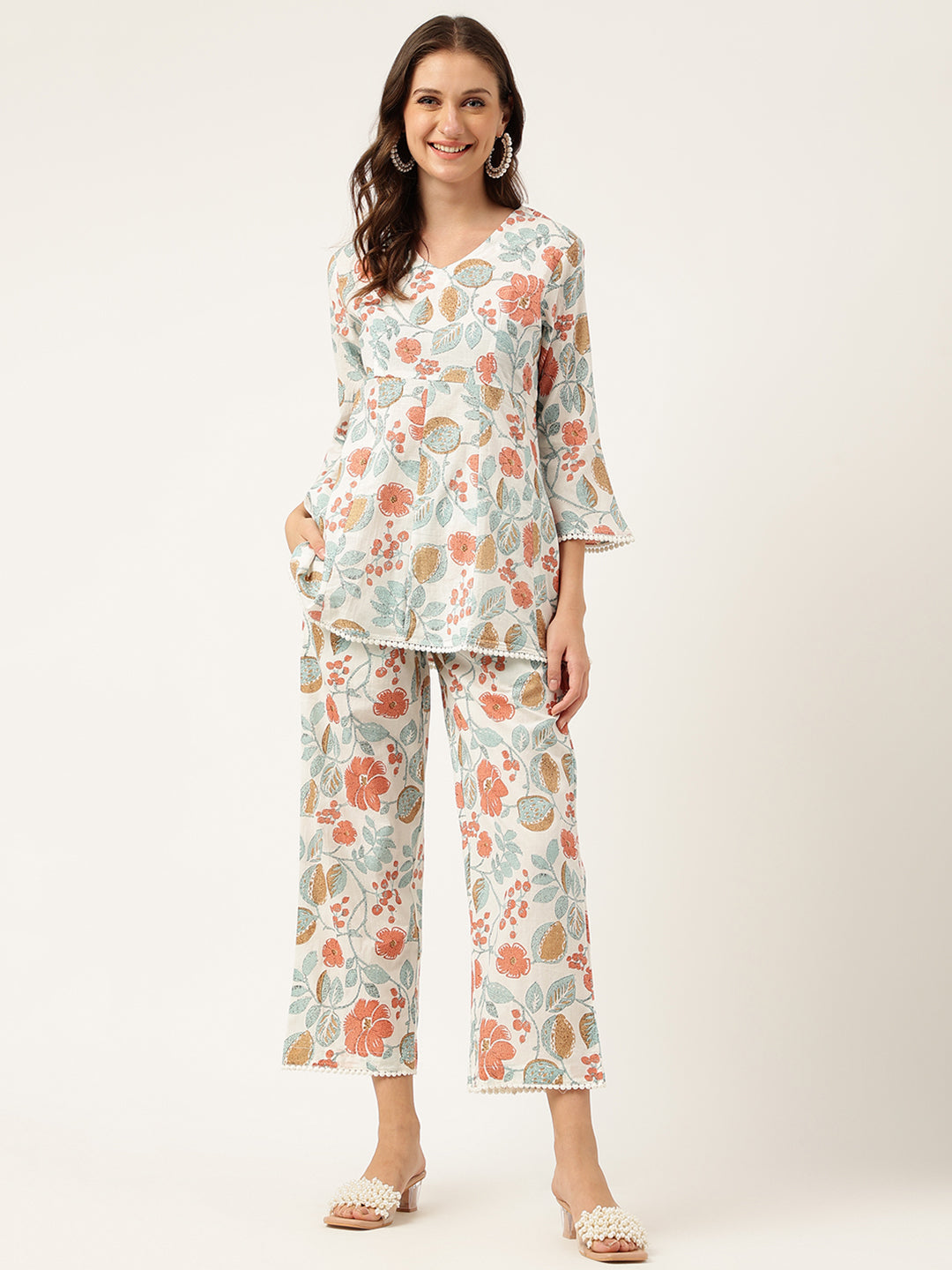 Women's Floral Printed Cotton Tunic With Trousers