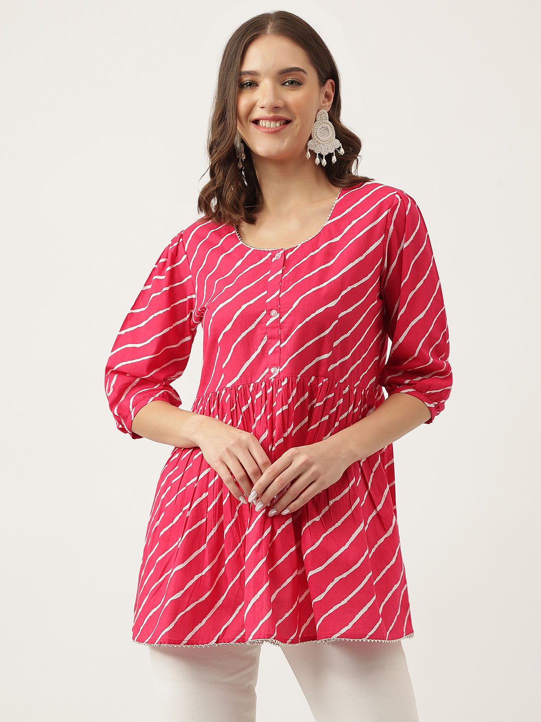 Women's Leheriya Rayon Pink Regular Top