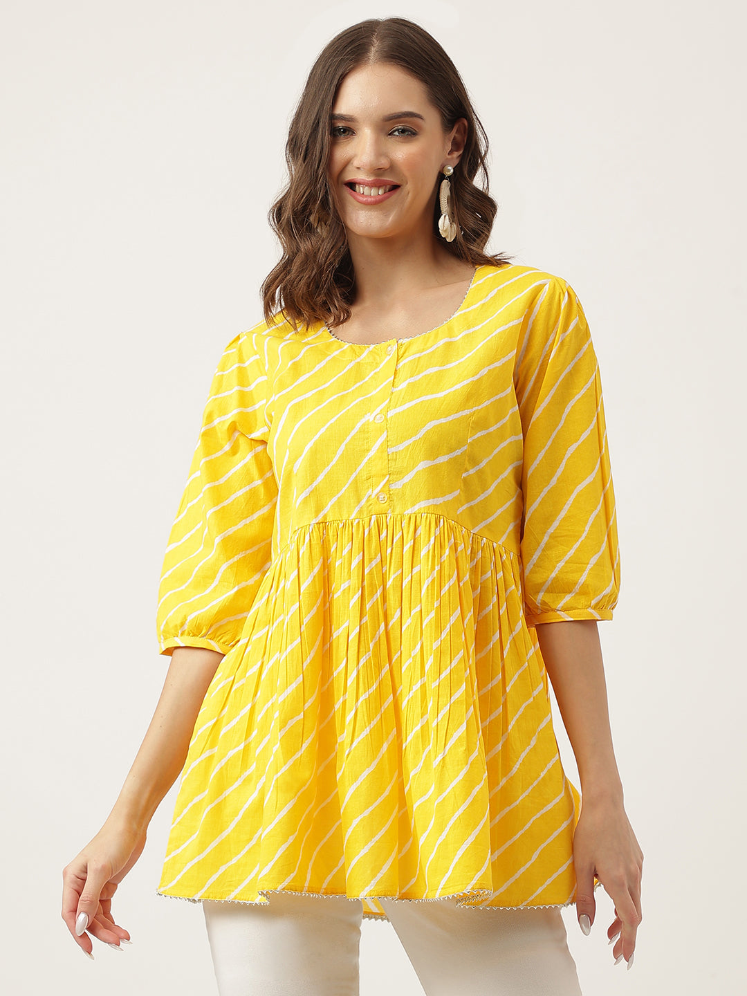 Women's Leheriya Rayon Yellow Regular Top